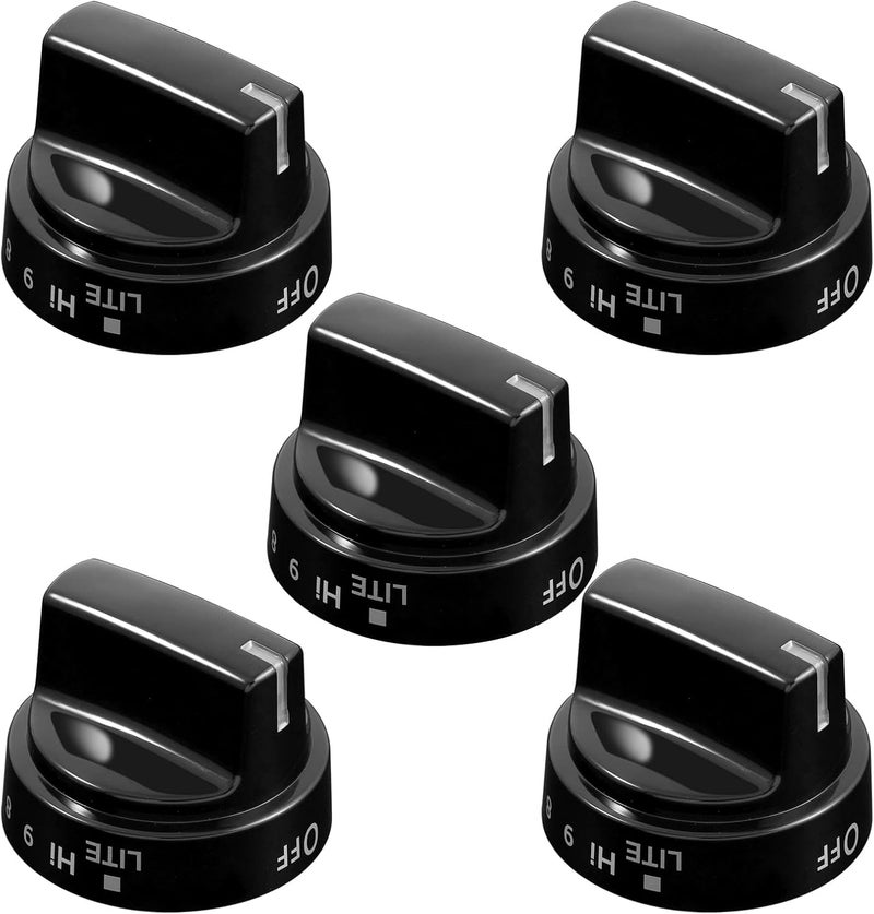 atgestore WB03X24759 Stove Knobs Replacement for GE Stove Parts KIP 5G92 222D5793 Cooktop Knobs GE Range Oven Parts Black Plastic Surface Burner Control Knob Range Burner Knobs 5 Pcs - Image 1
